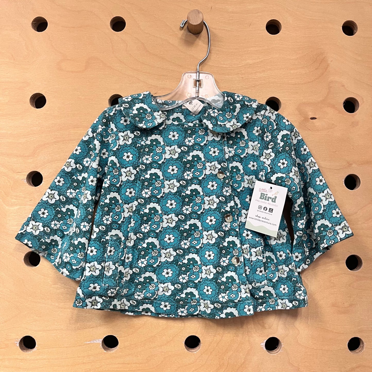 Organic Teal Floral Collared LS