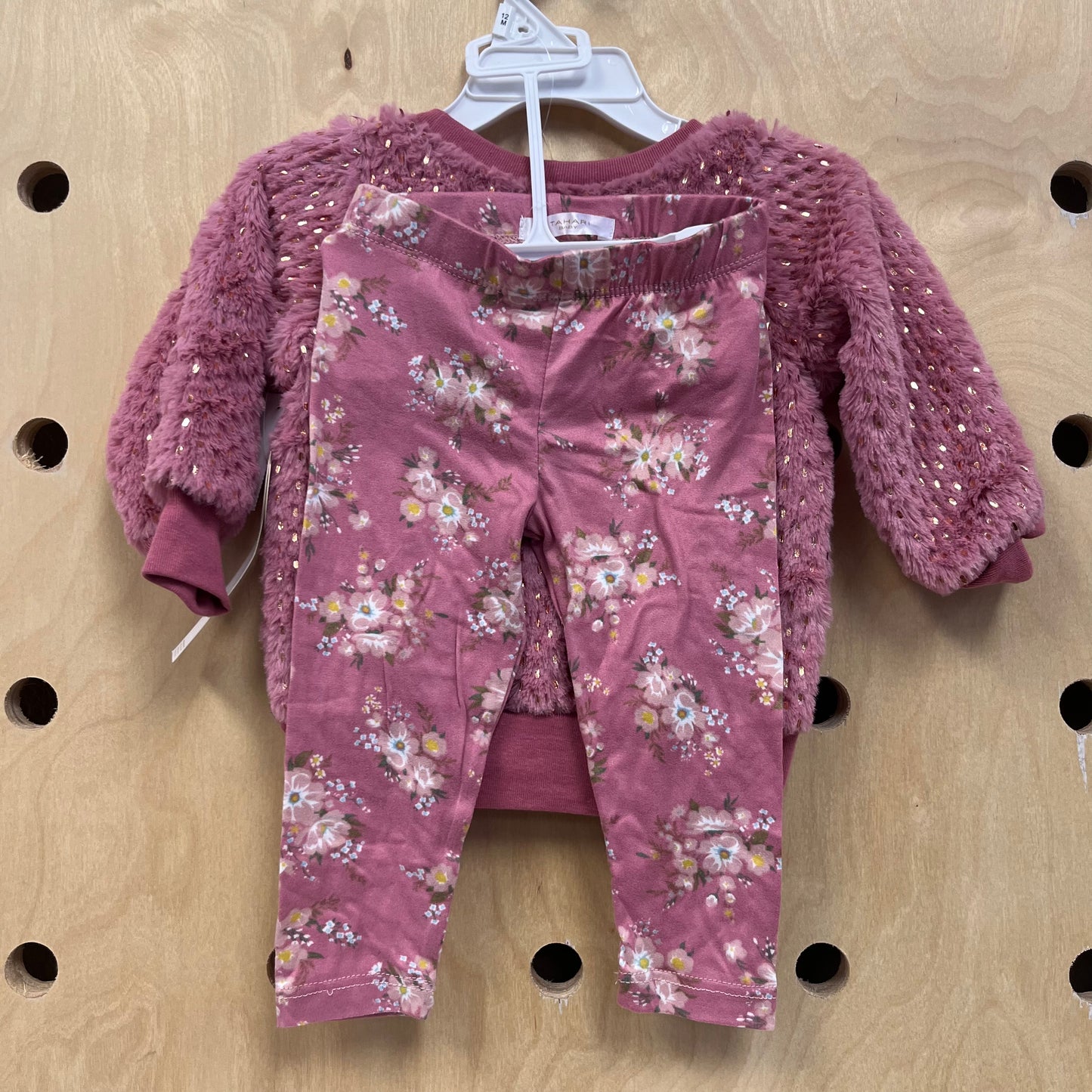 Pink Fuzzy Pullover & Floral Legging Set NEW!!
