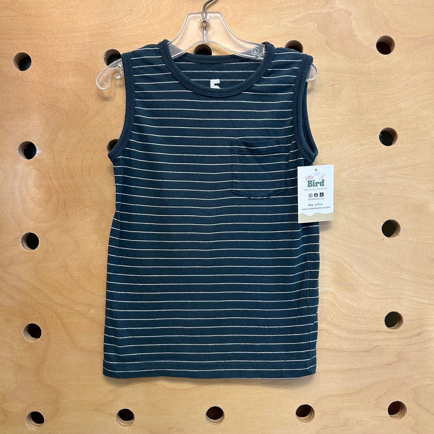 Teal/White Striped Pocket Tank