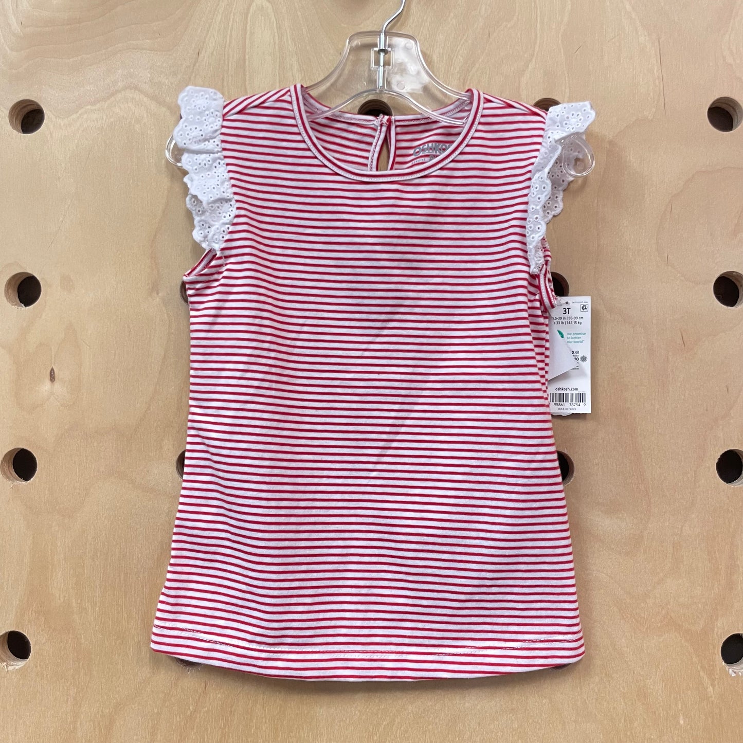 Red Striped Eyelet Sleeve Tee NEW!