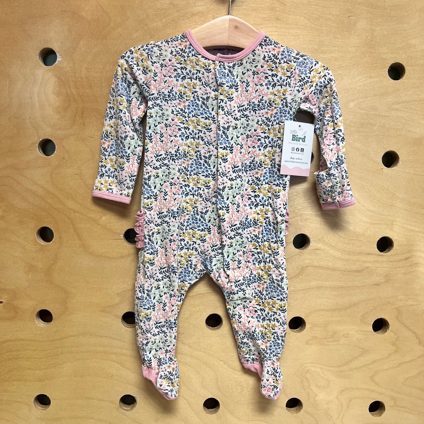 Beige Floral Bamboo Footies Set