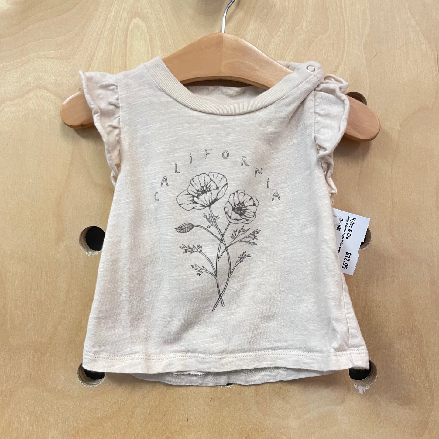 Beige Caliornia Poppy Ruffle Sleeve Tank