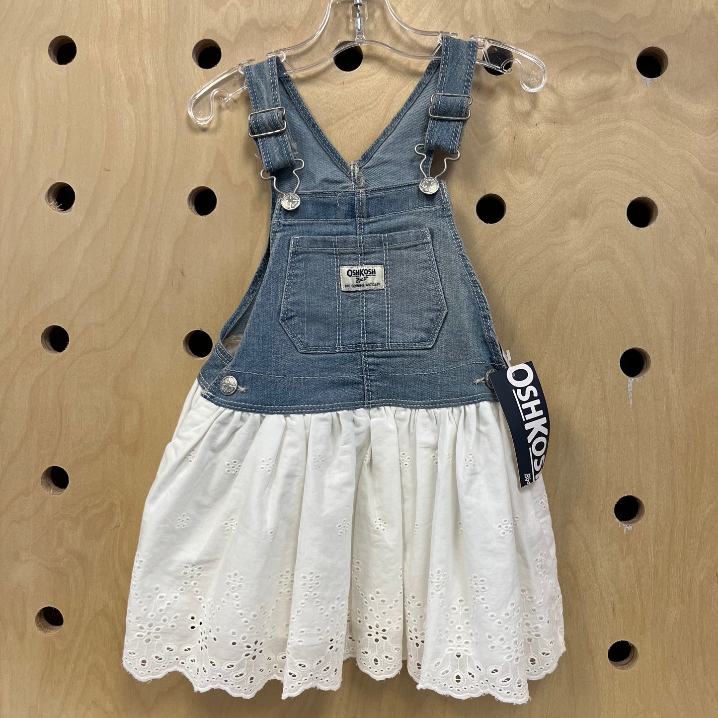 Blue Denim White Eyelet Overall Dress