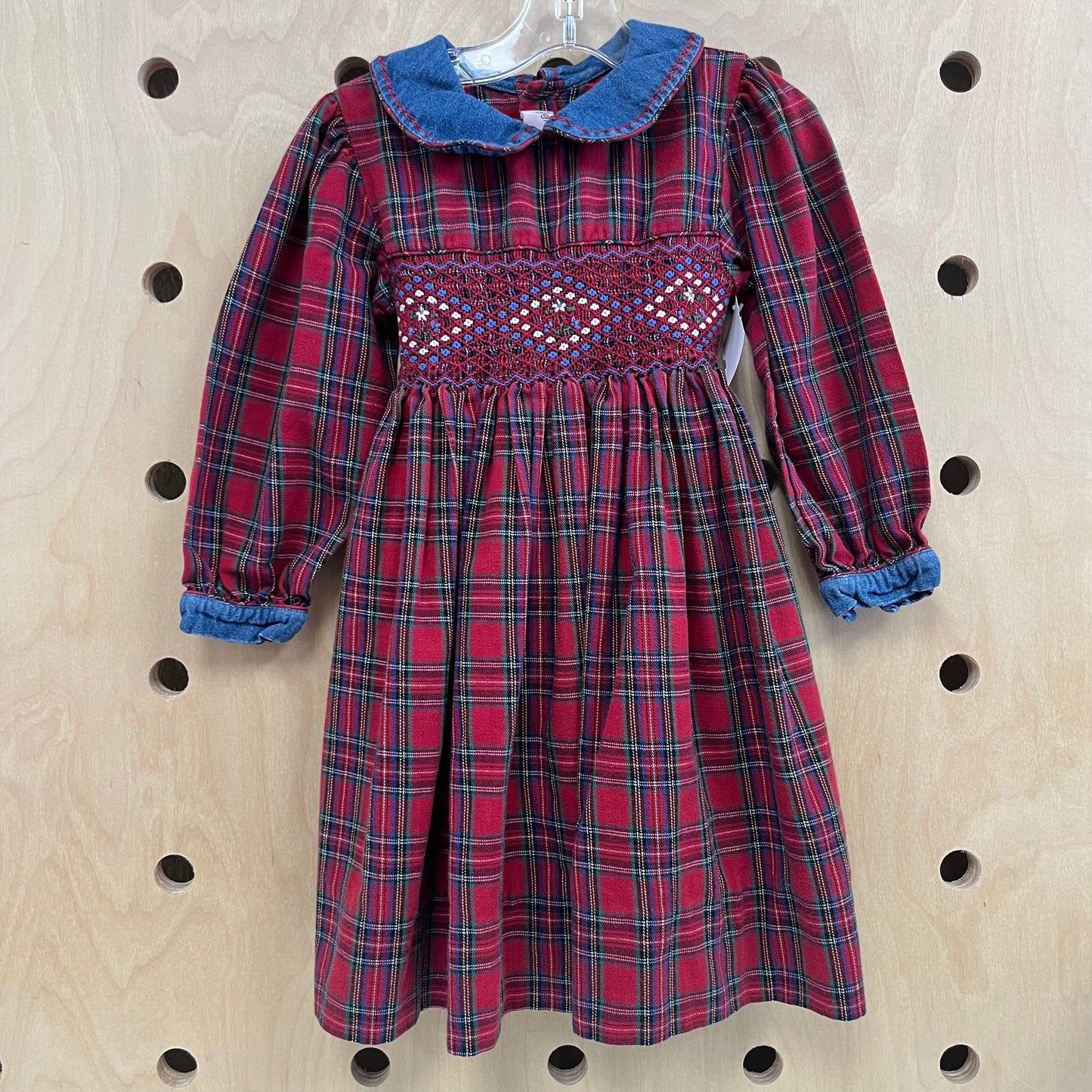 Red Plaid & Denim Dress