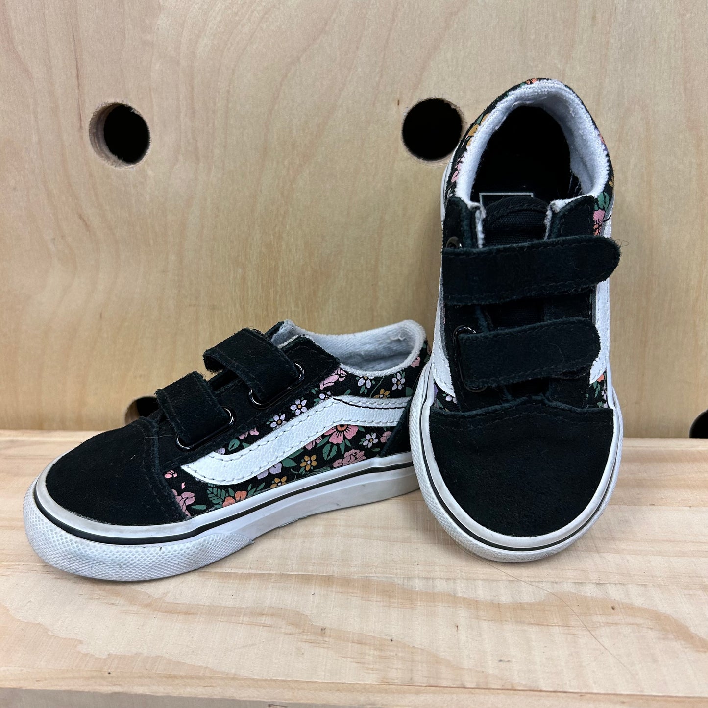 Black Floral Velcro Low Tops