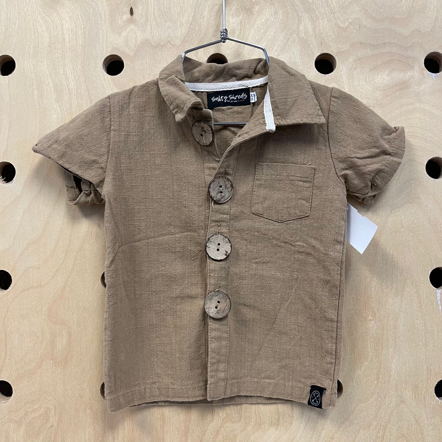 Tan Linen Blend Big Button Shirt