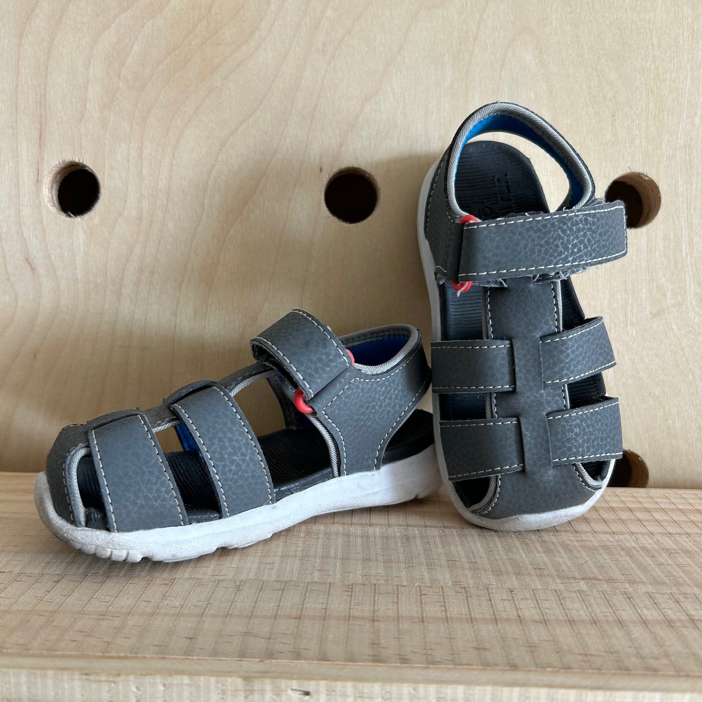 Grey Smooth Velcro Sandals