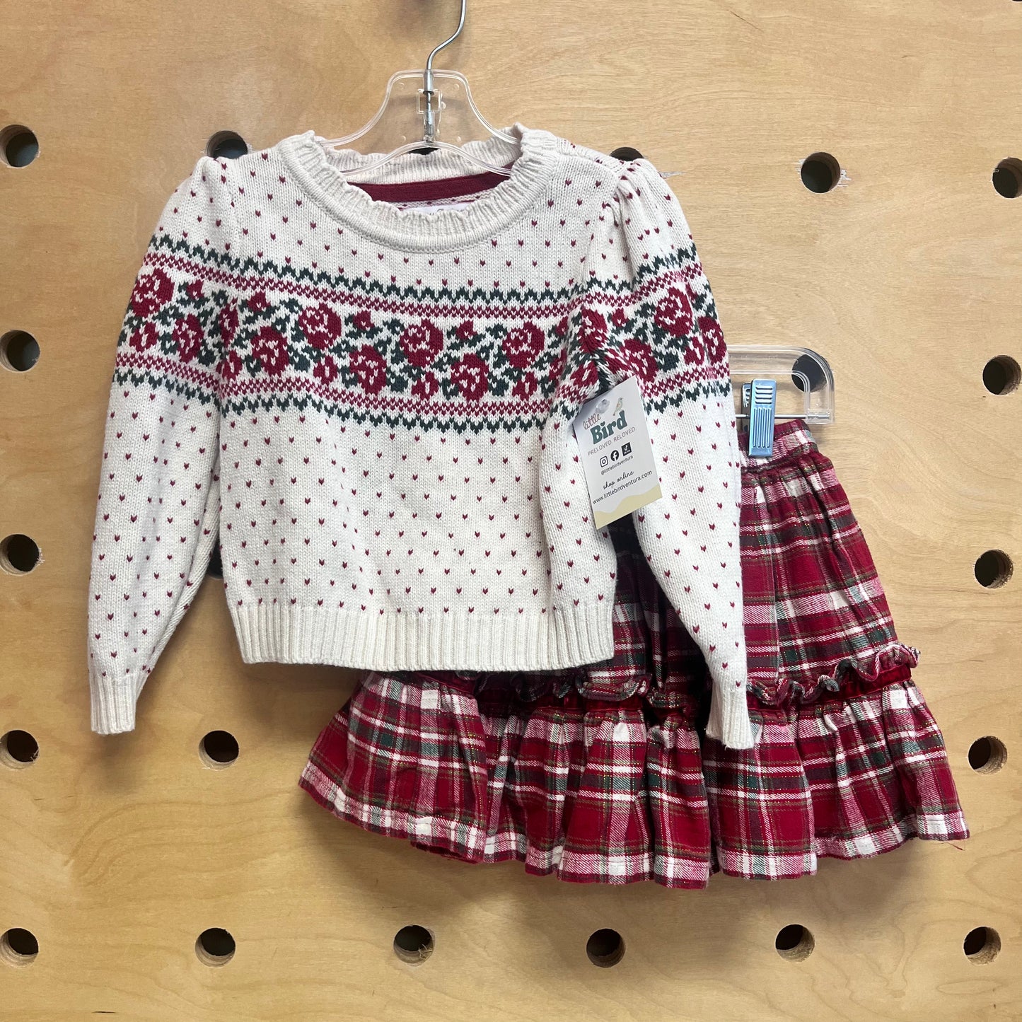 Knit Cream/Red Plaid Floral Outfit