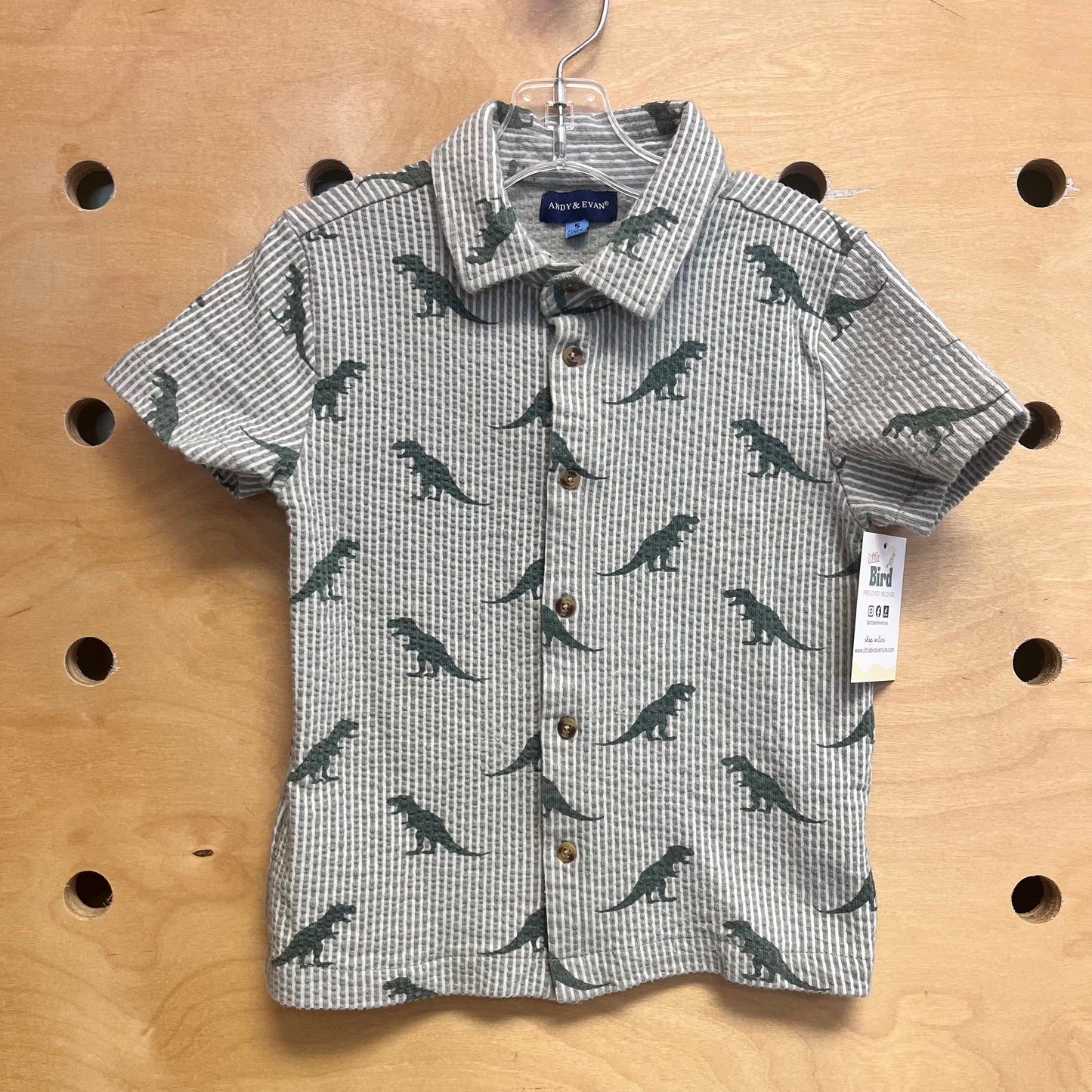 Green Striped Dino Button Up