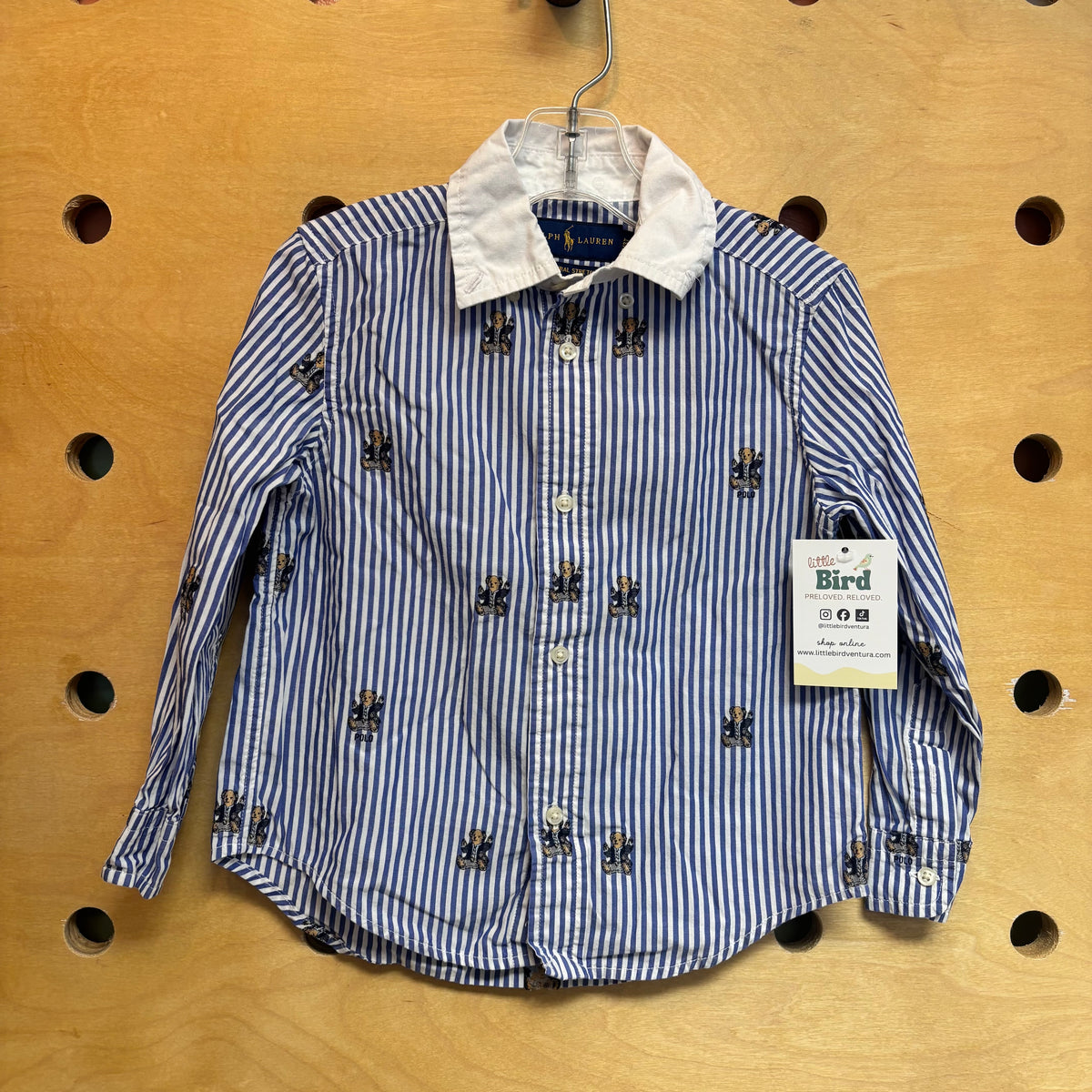 Blue/White Striped Bear Polo LS