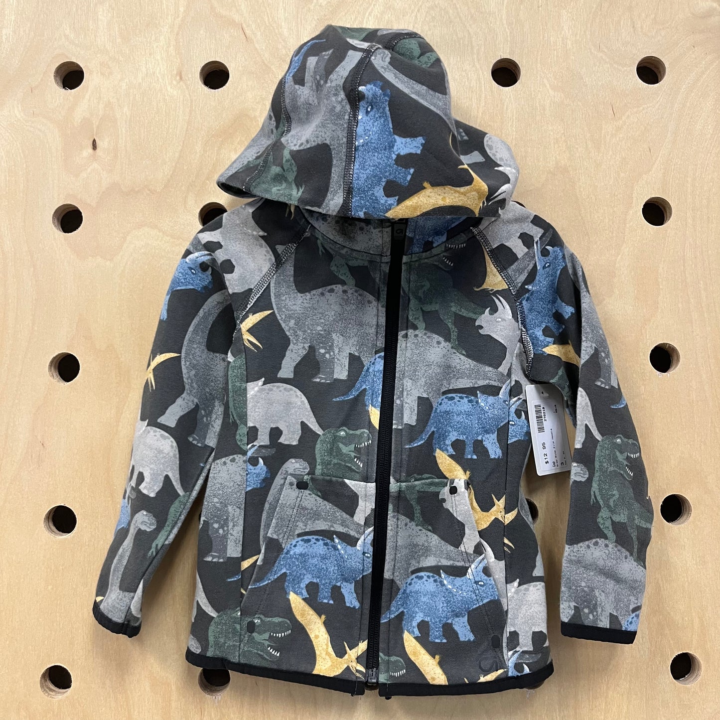 Grey Dino Zip Hoodie