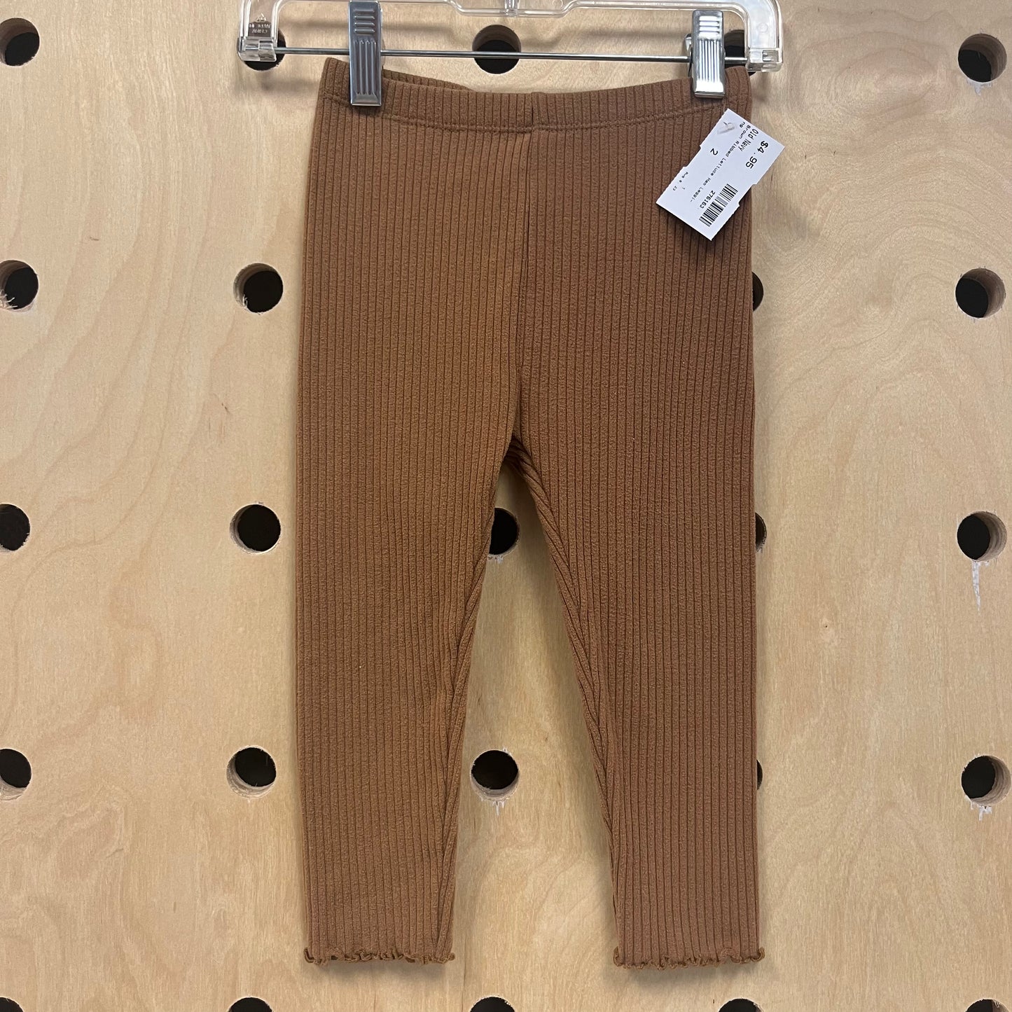 Brown Ribbed Lettuce Hem Legging