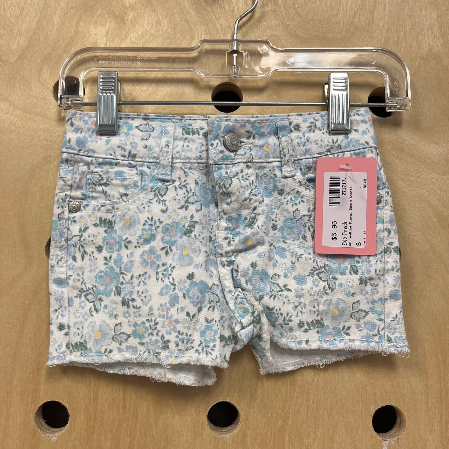 White+Blue Floral Denim Shorts