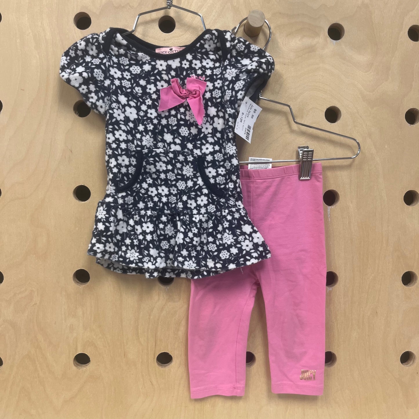 Navy+Pink Floral Terry Outfit