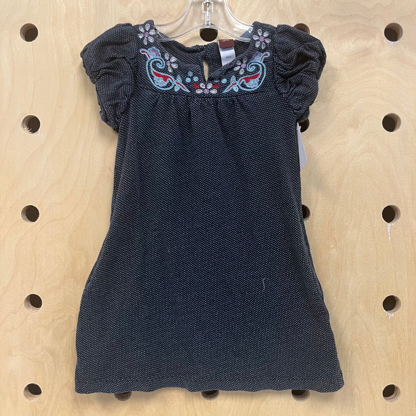 Dark Blue Polka Dot Embroidered Dress