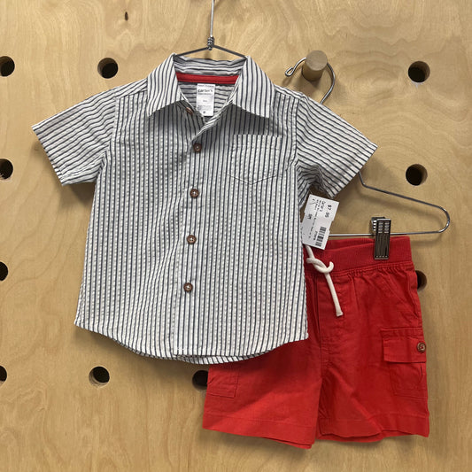 White Striped Button Down w/ Red Short
