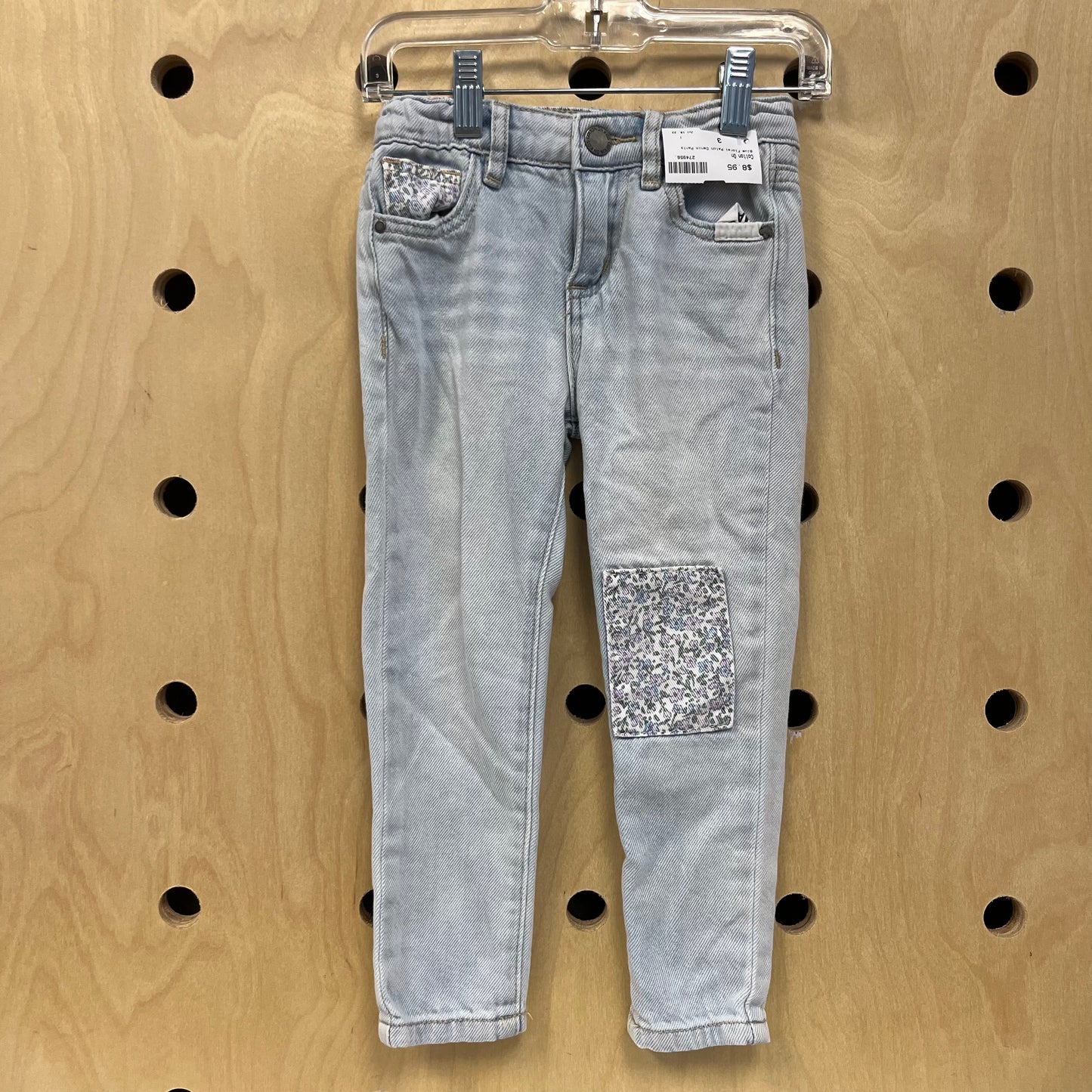 Blue Floral Patch Denim Pants