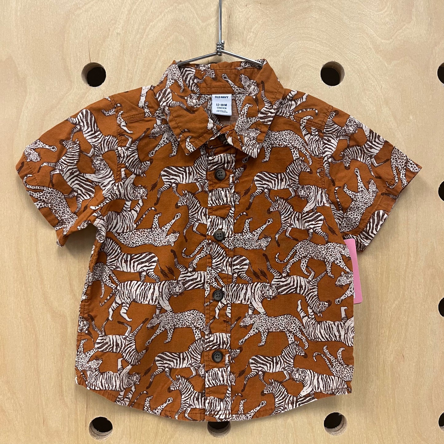 Brown Safari Animals Button Up