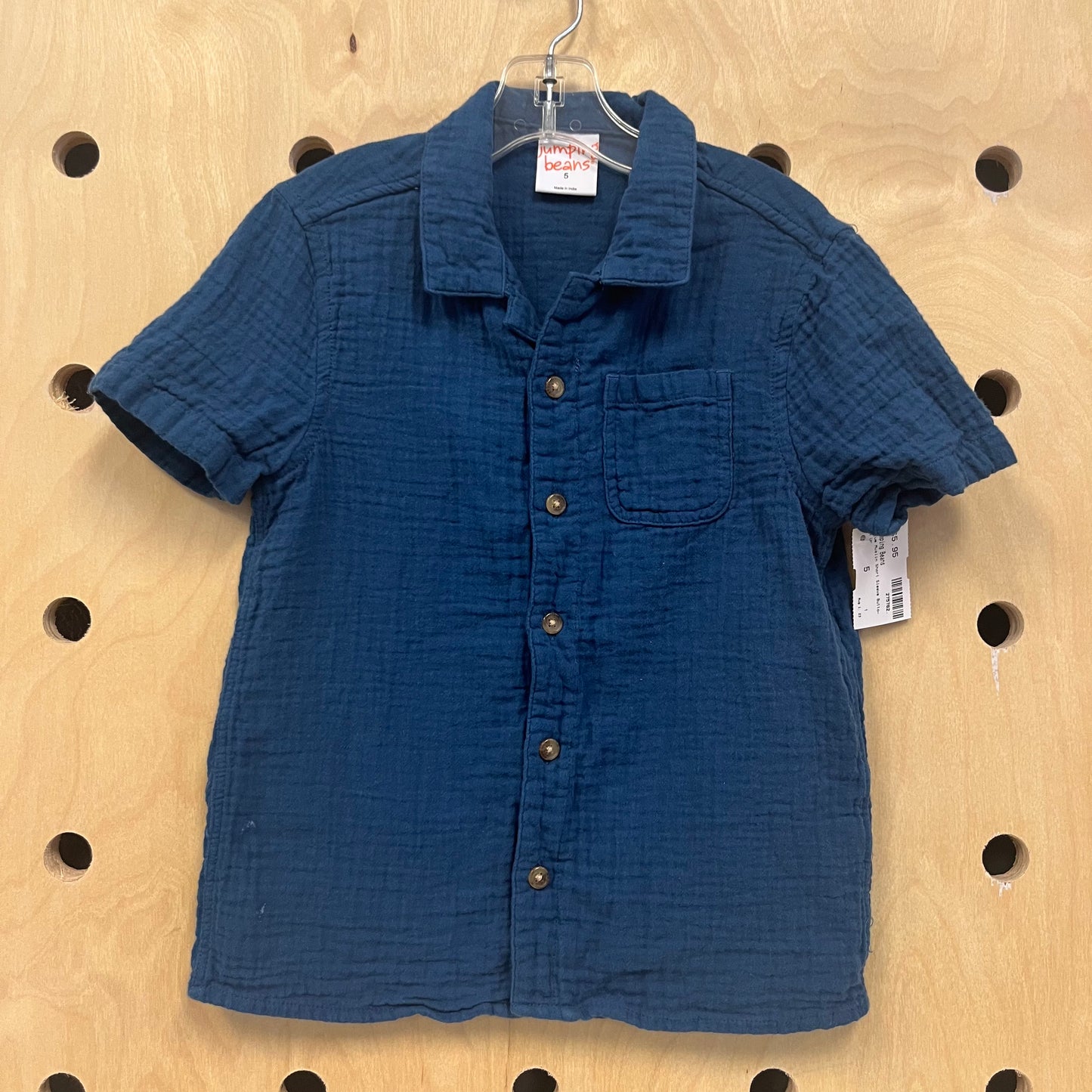 Blue Muslin Short Sleeve Button Up