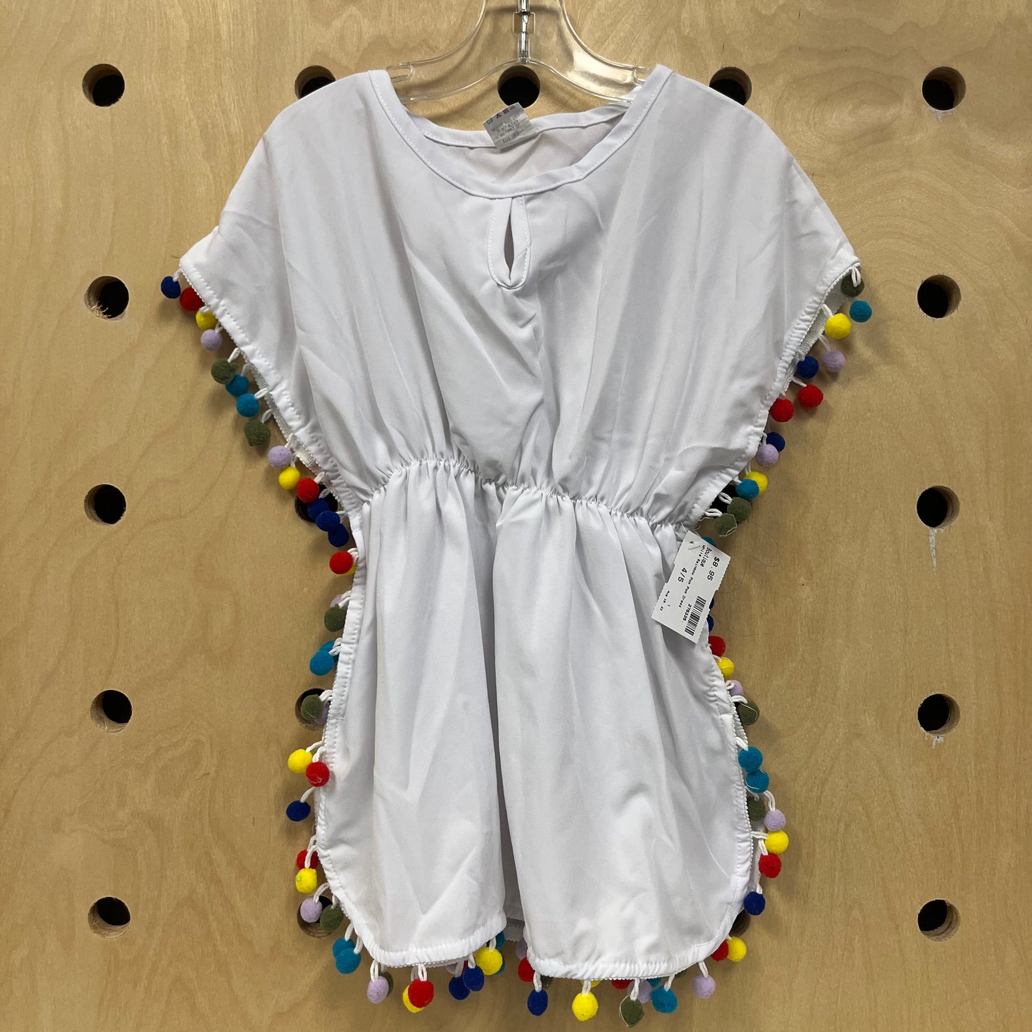 White Rainbow Pom Pom Dress