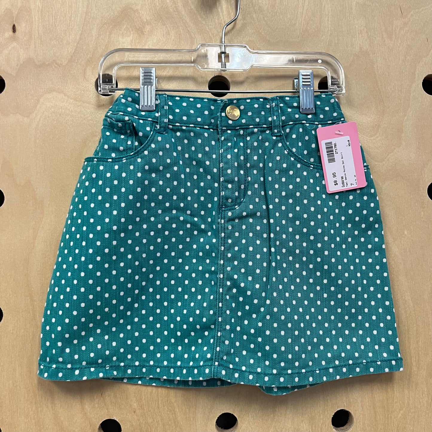 Teal Denim Polka Dot Skirt