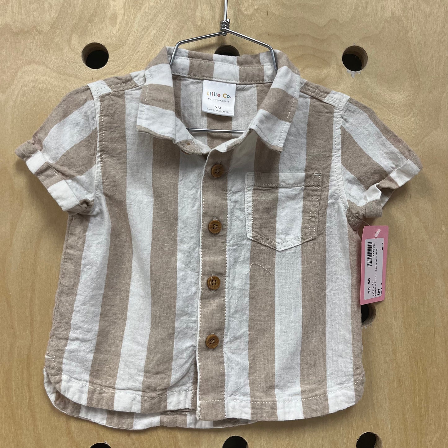Cream+Tan Linen Blend Button Up