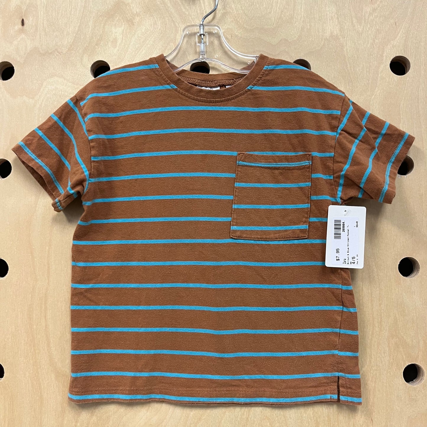 Brown & Blue Striped Pocket Tee