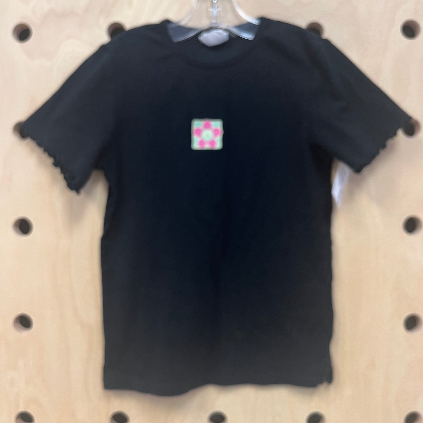Pink Flower Black Tee
