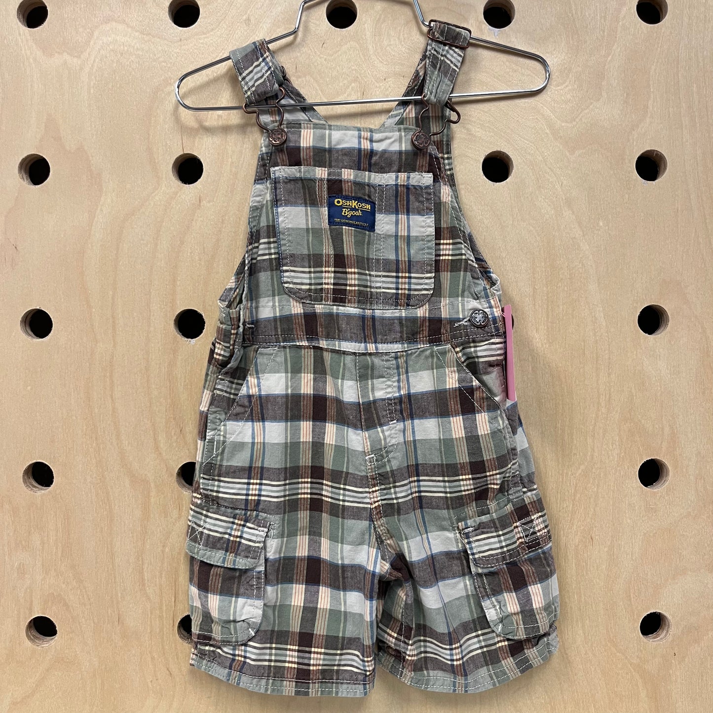 Green & Brown Plaid Overalls