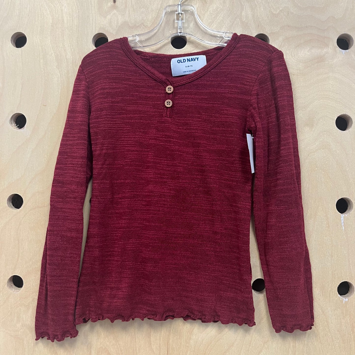 Red Heathered Henley Long Sleeve