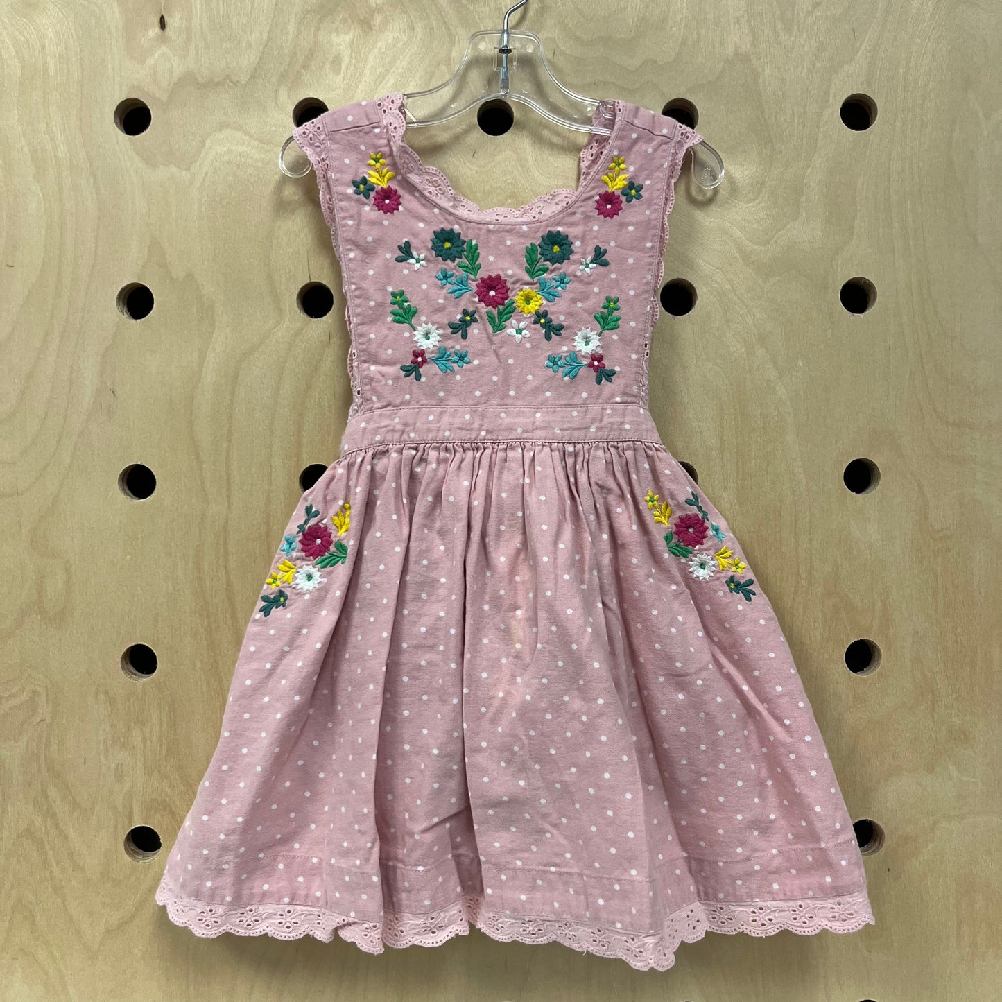 Pink Polka Dot Floral Embroidered Dress