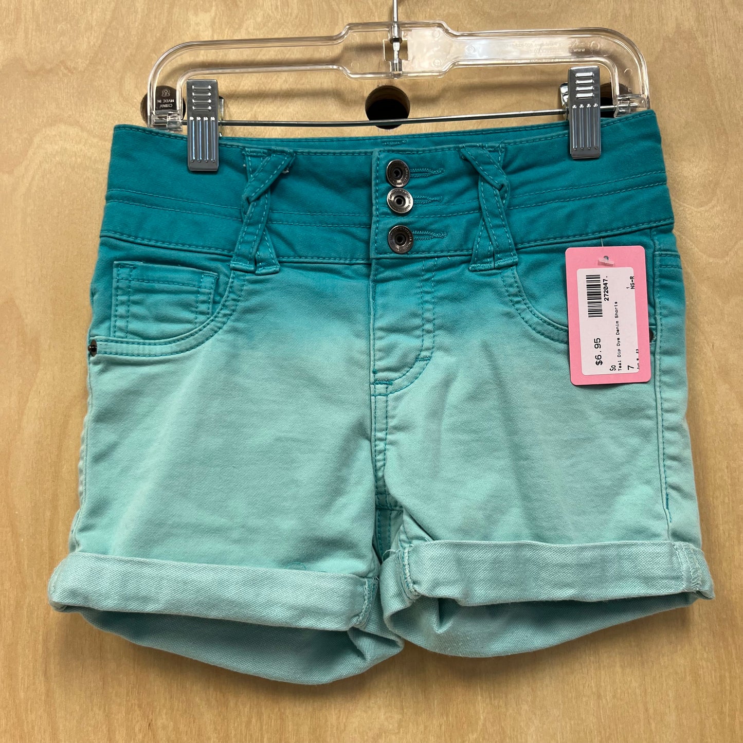 Teal Dip Dye Denim Shorts