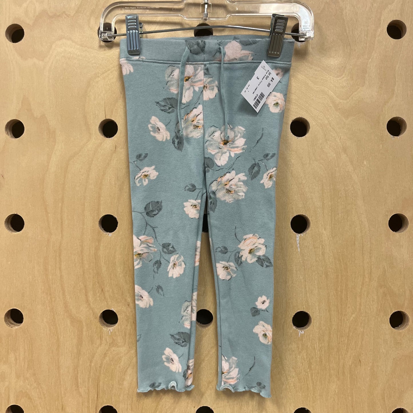 Blue Ribbed Floral Leggings