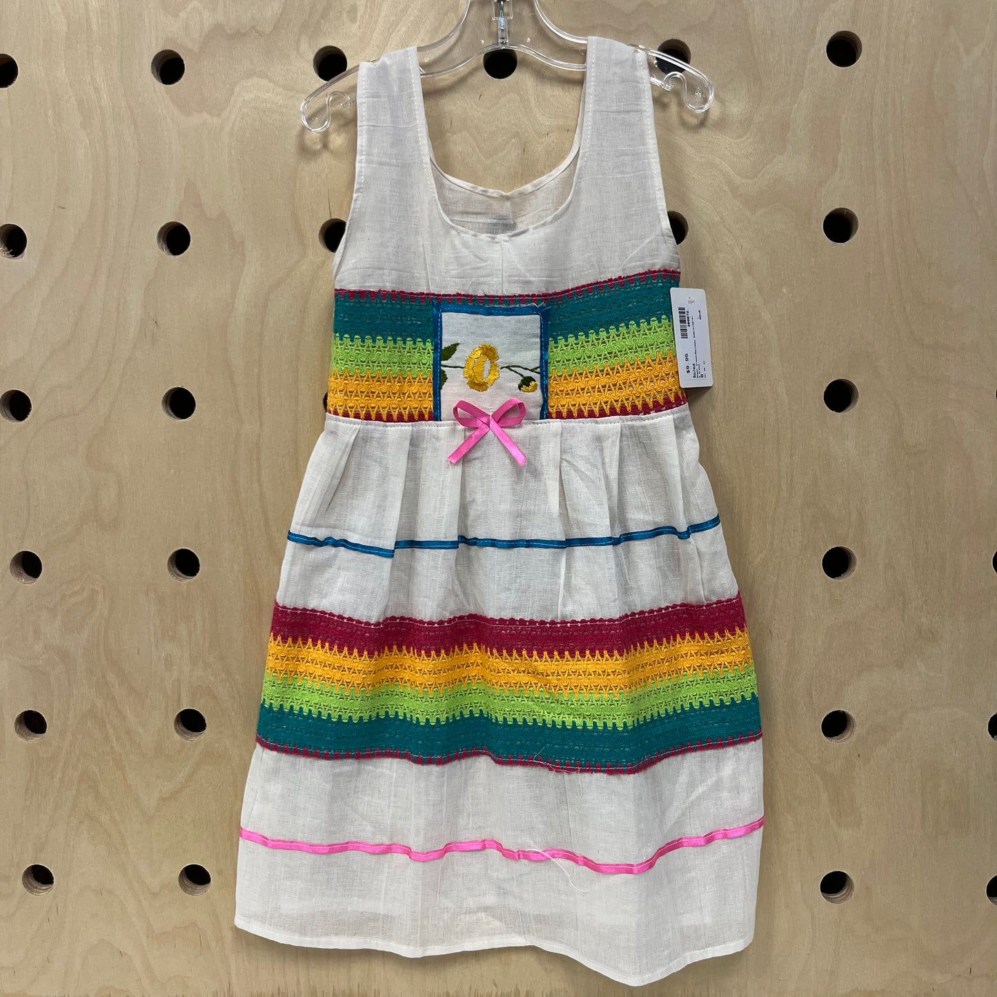 Sheer Cream+Rainbow Embroidered Dress