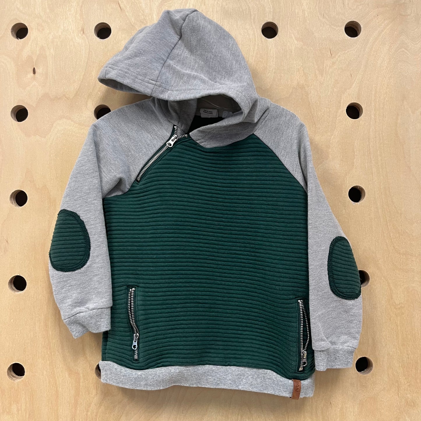 Grey & Green Zippered Hoodie