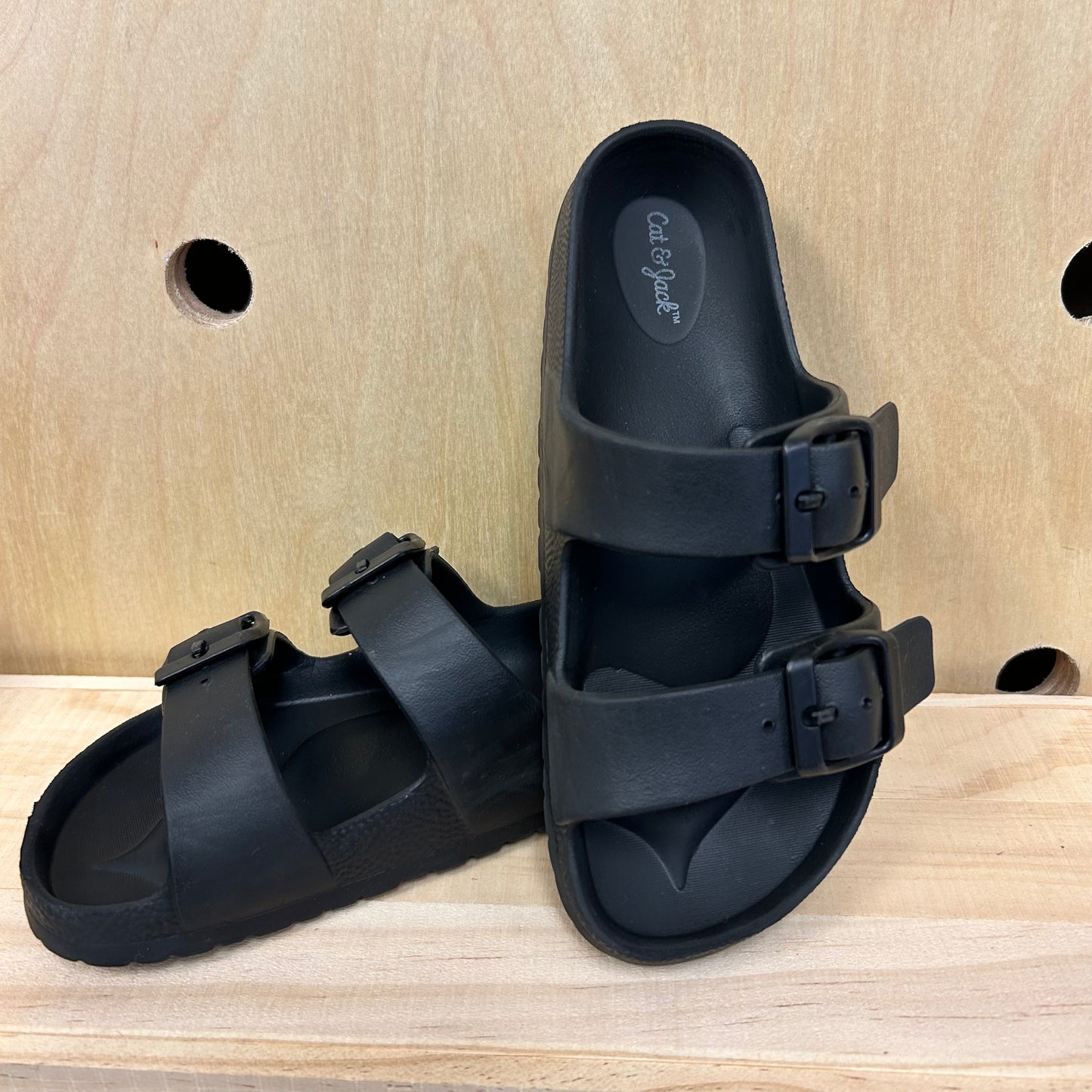 Black Buckle Rubber Slides