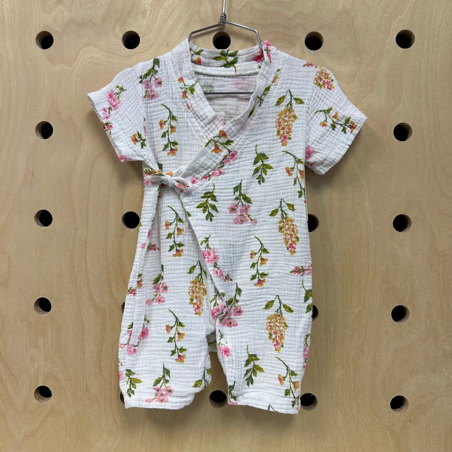 White Floral Muslin Kimono Romper