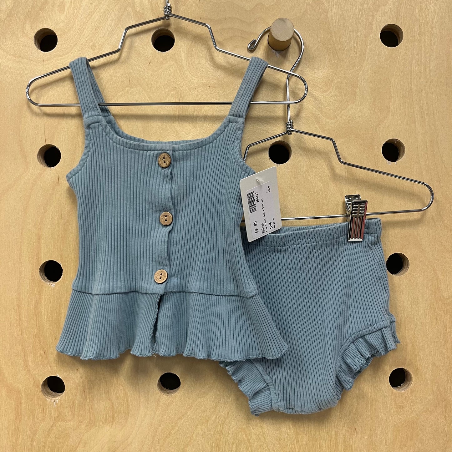 Blue Ribbed Tank & Shorties