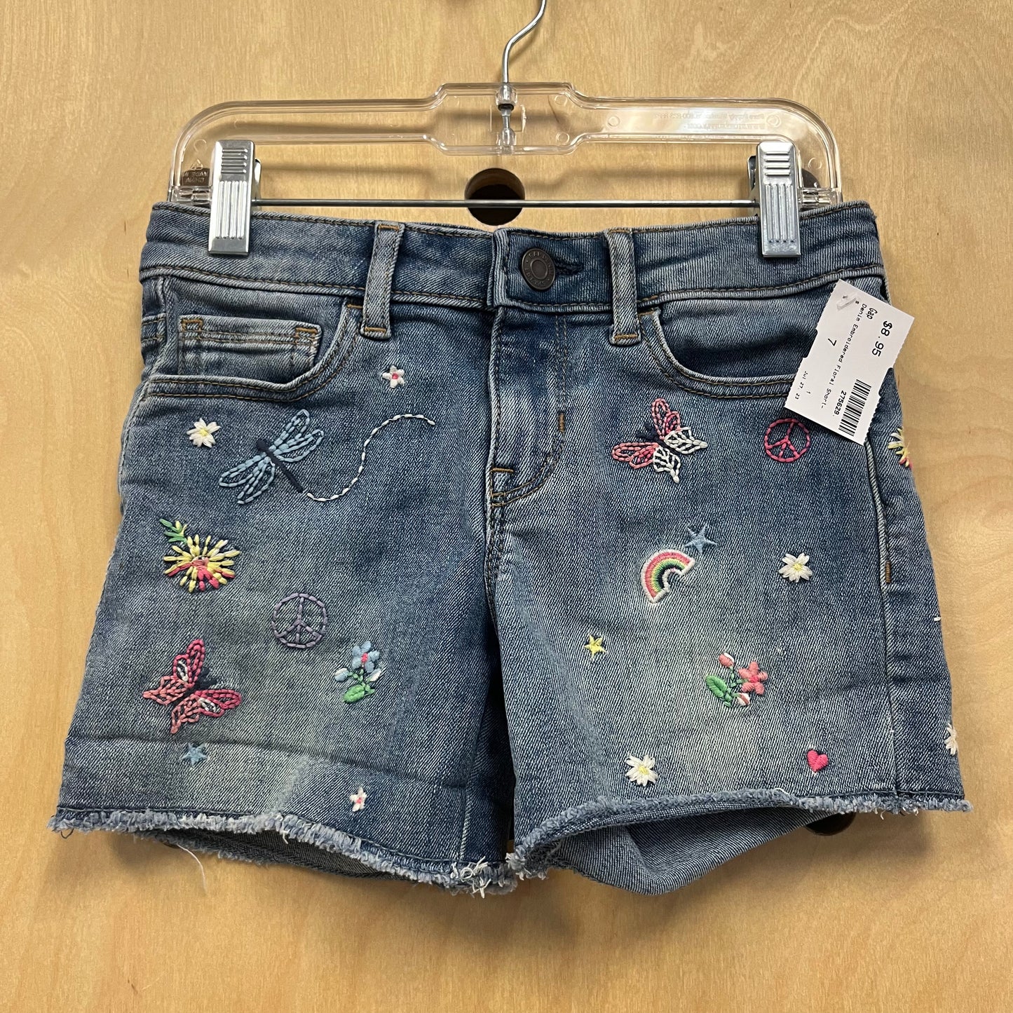 Denim Embroidered Floral Shorts