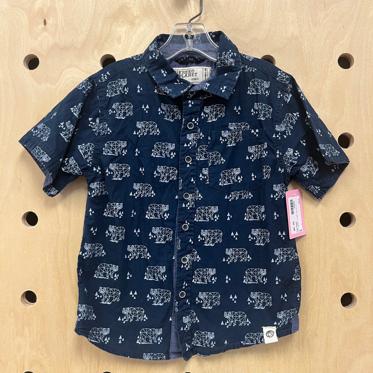 Navy Geometric Bear SS Button Up