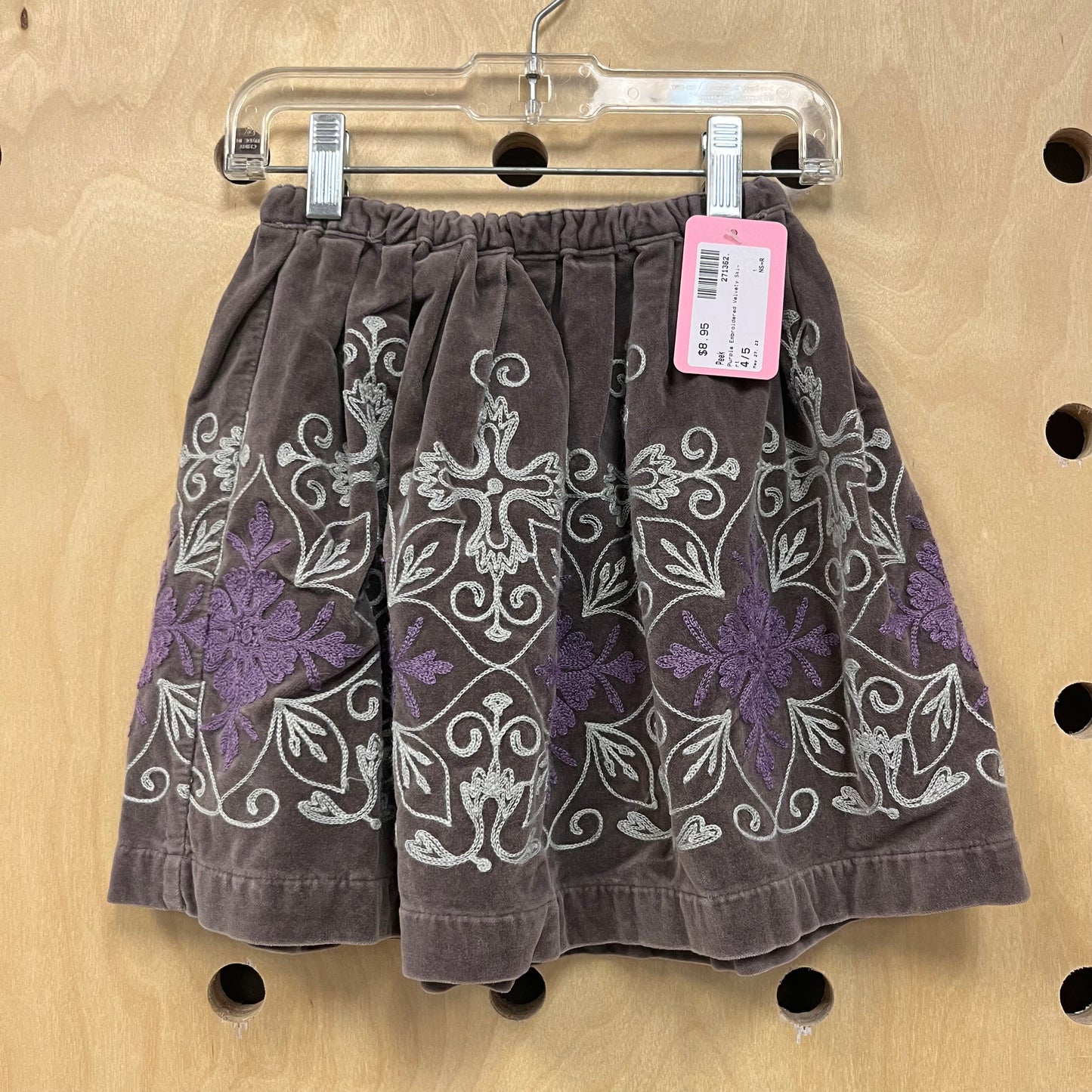 Purple Embroidered Velvety Skirt