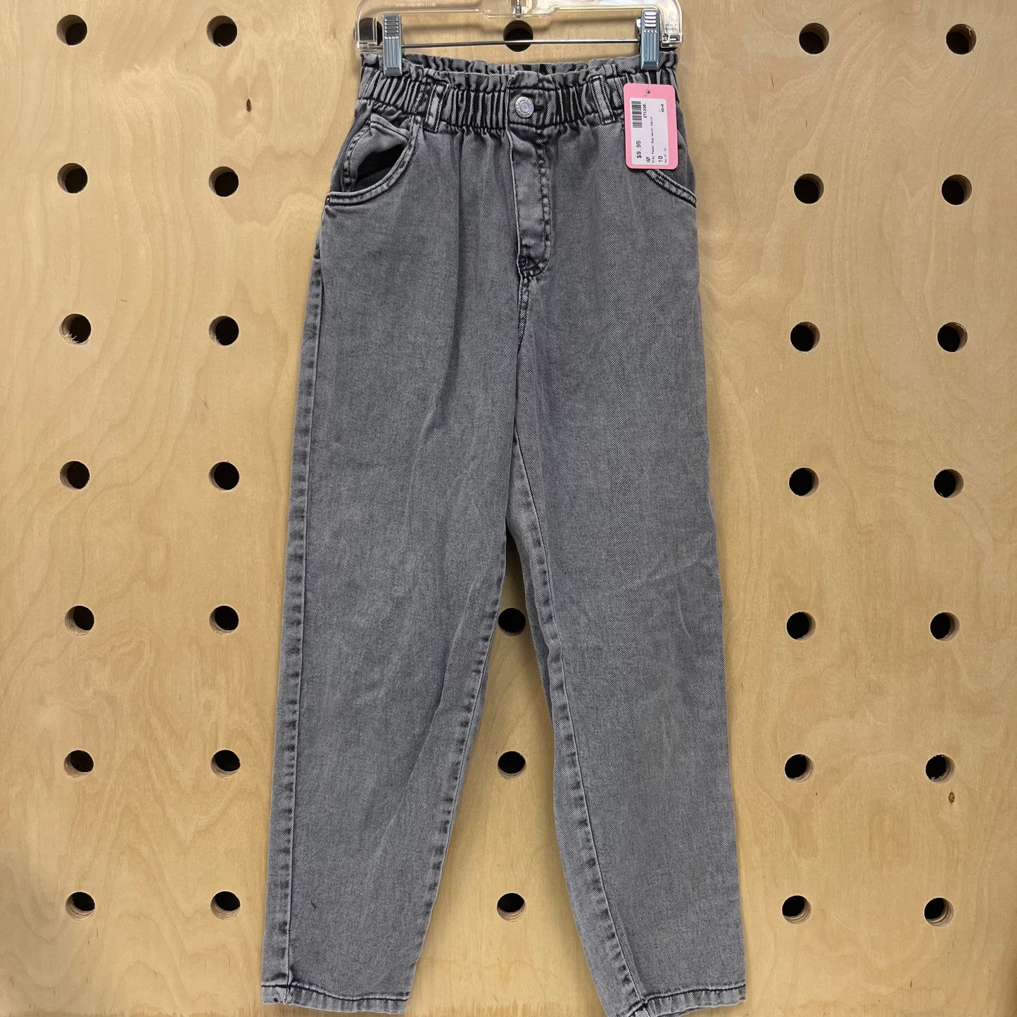 Grey Paper Bag Waist Denim