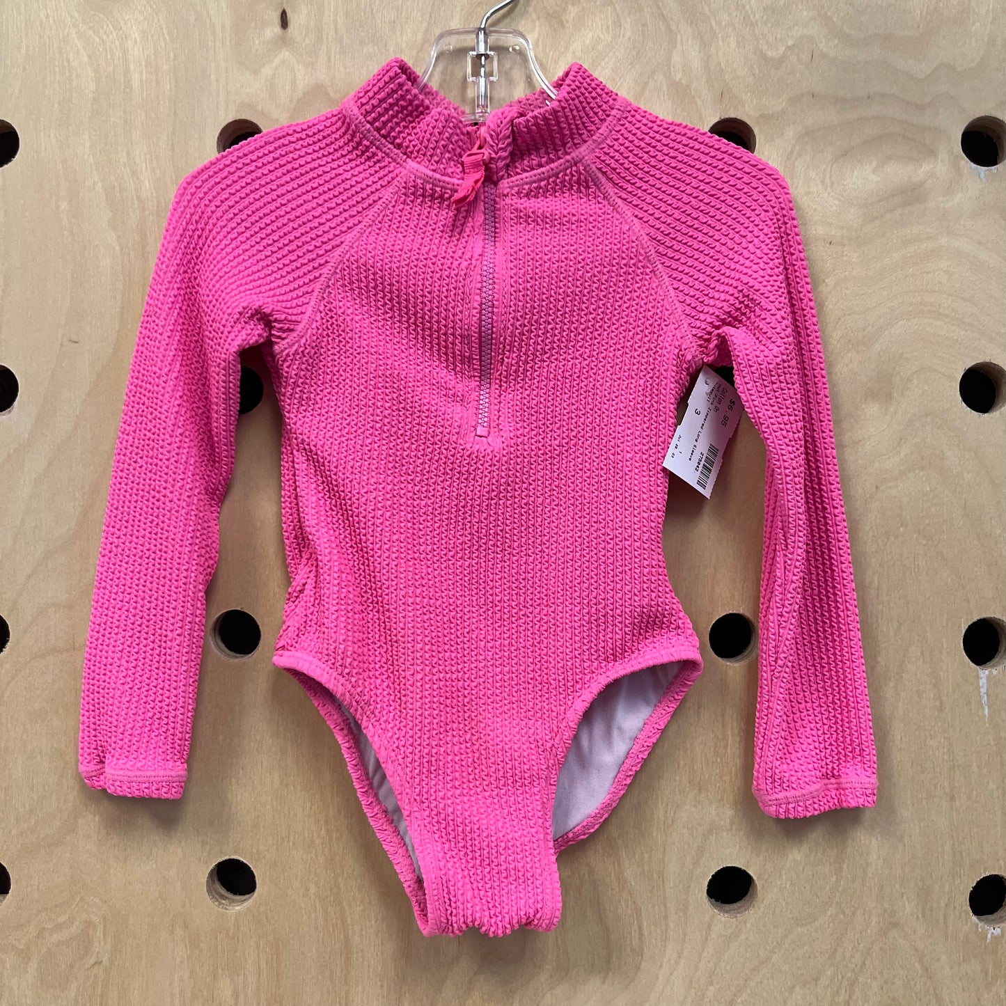 Hot Pink Zippered Long Sleeve Swimsuit
