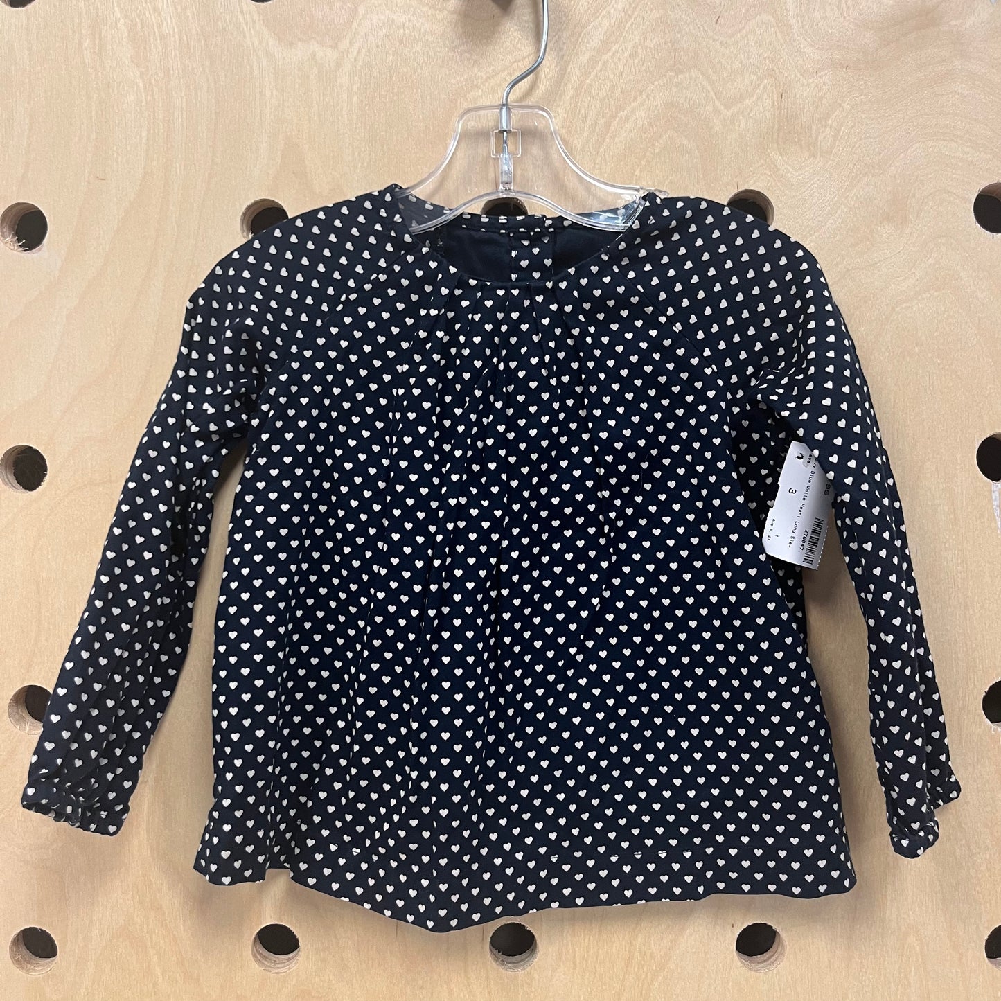 Navy Blue White Heart Long Sleeve