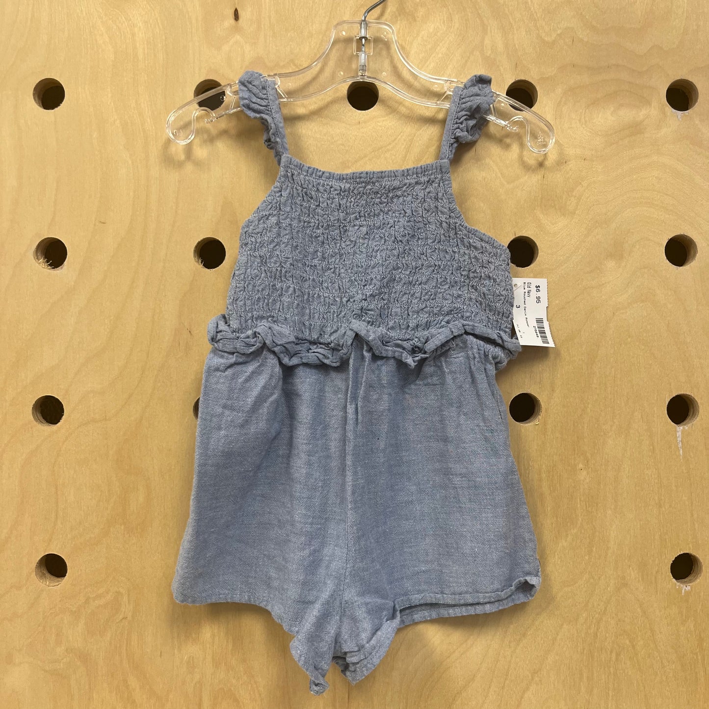 Blue Rouched Denim Romper