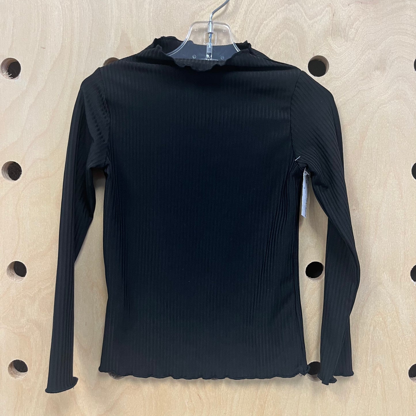 Black Lettuce Hem LS Mock Neck