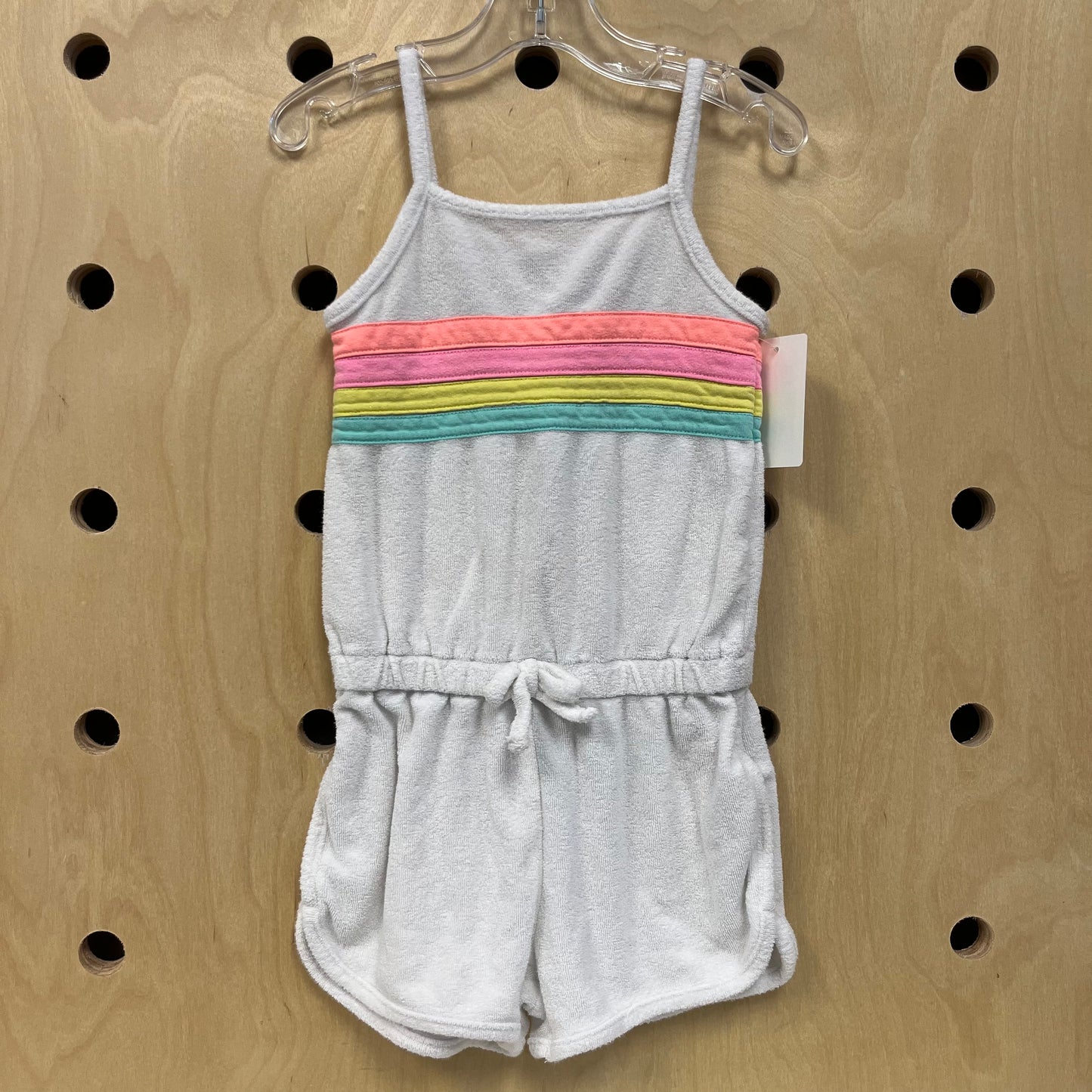 White Rainbow Striped Terry Romper
