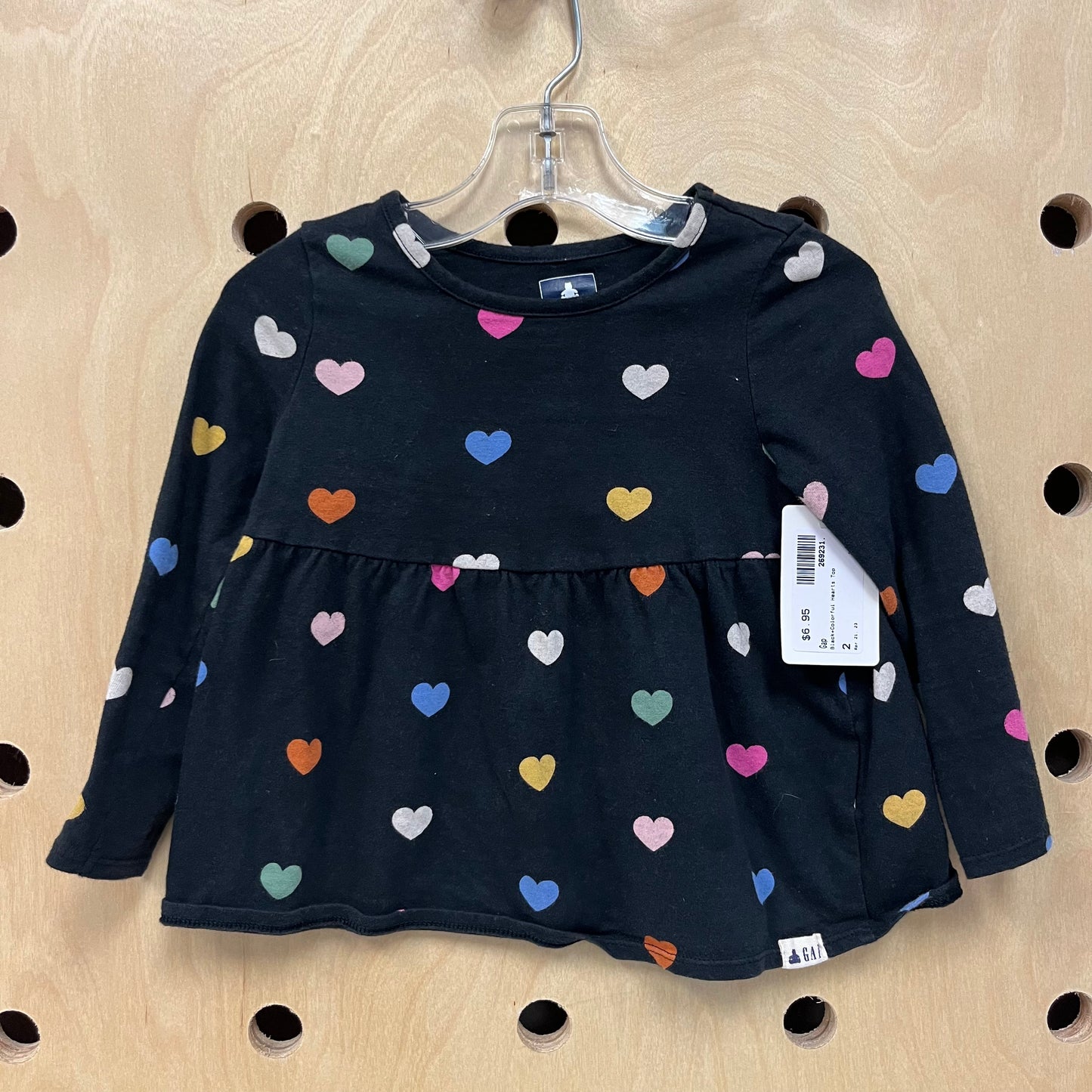 Black+Colorful Hearts Top
