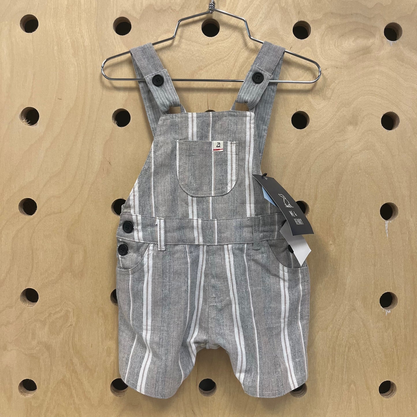 Grey Striped Overalls w/ Pocket NEW!!