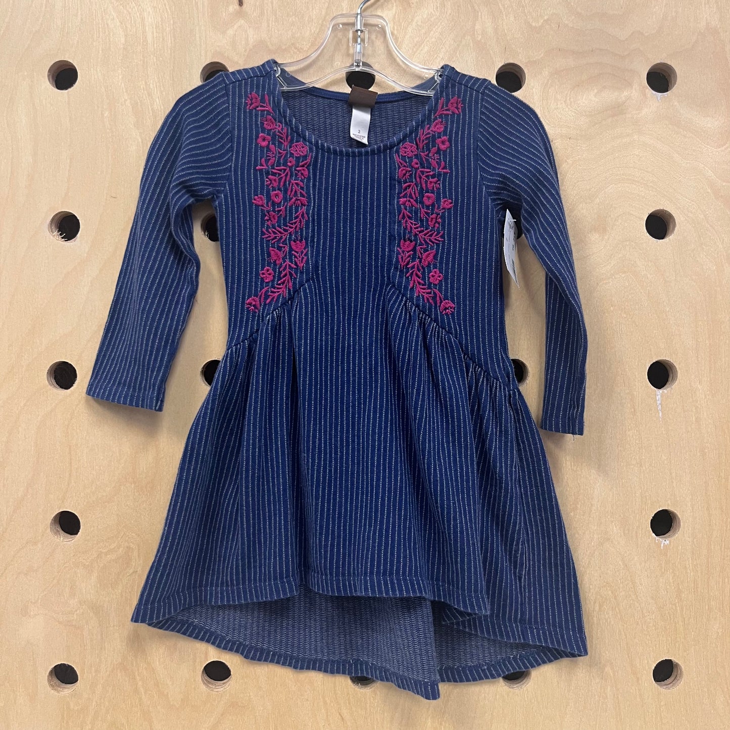 Blue Striped Floral Embroidered Dress